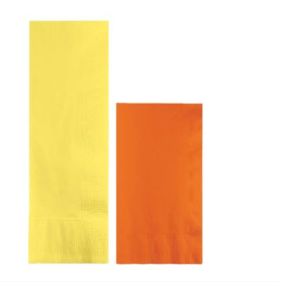 Converting Paper Bulk Party Napkin Bundle, 100 Light Yellow Dinner and 200 Sunkiss Orange Beverage/Cocktail Paper Napkins, Box of 300 Napkins