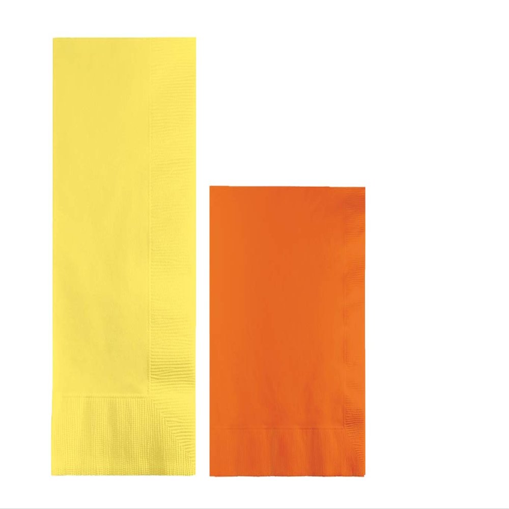 Converting Paper Bulk Party Napkin Bundle, 100 Light Yellow Dinner and 200 Sunkiss Orange Beverage/Cocktail Paper Napkins, Box of 300 Napkins