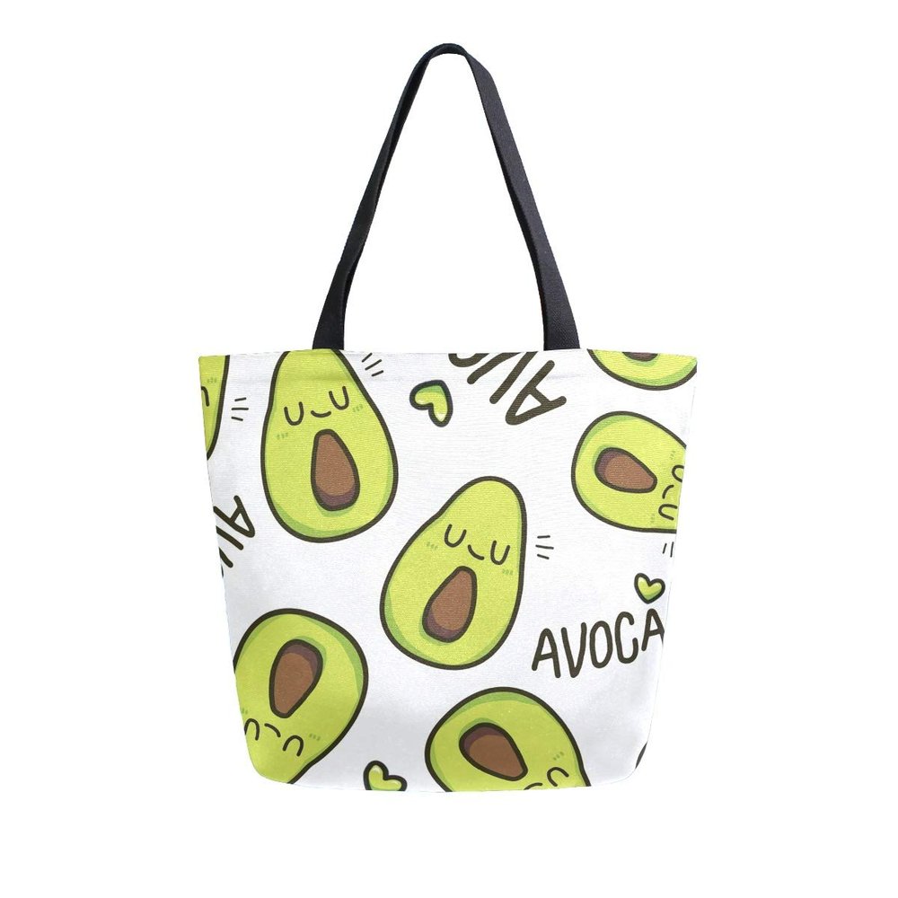 Avocado Pattern Canvas Tote Bag Reusable Grocery Bags Tote Carrying Bag with Handles