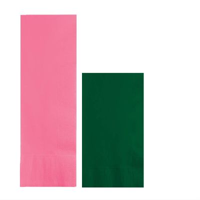 Converting Paper Bulk Party Napkin Bundle, 100 Candy Pink Dinner and 200 Hunter Green Beverage/Cocktail Paper Napkins, Box of 300 Napkins