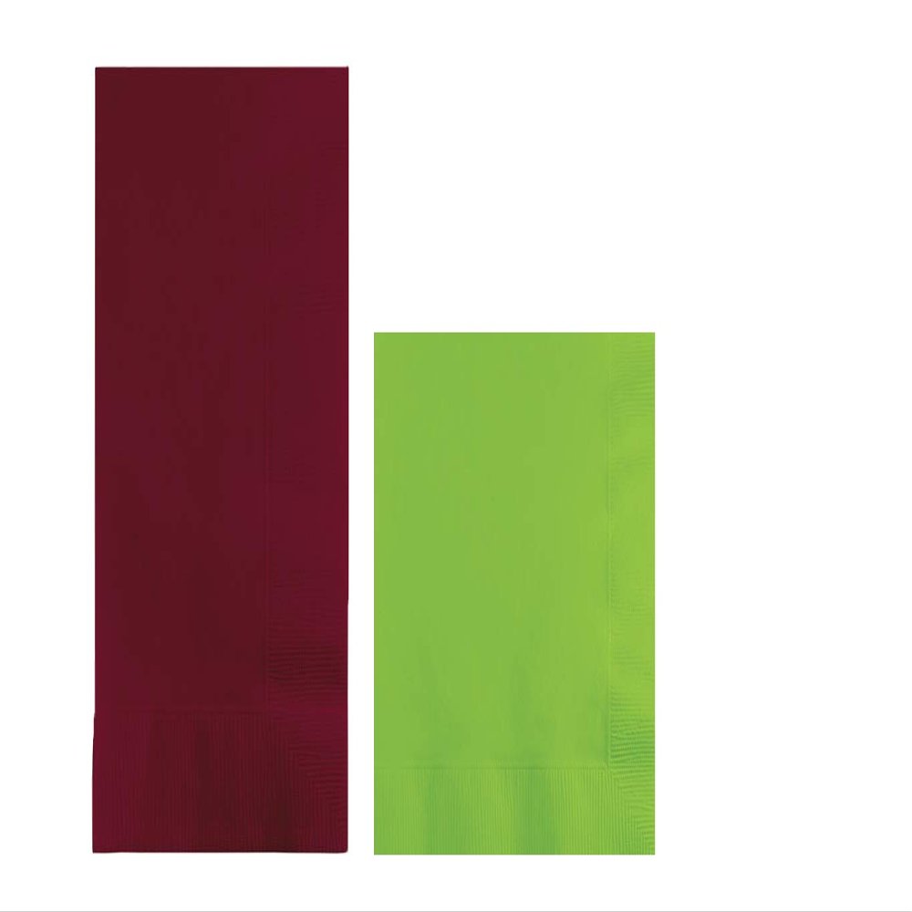 Converting Paper Bulk Party Napkin Bundle, 100 Burgundy Dinner and 200 Lime Green Beverage/Cocktail Paper Napkins, Box of 300 Napkins