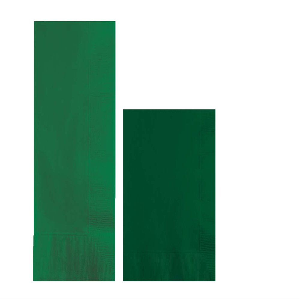 Converting Paper Bulk Party Napkin Bundle, 100 Emerald Green Dinner and 200 Hunter Green Beverage/Cocktail Paper Napkins, Box of 300 Napkins