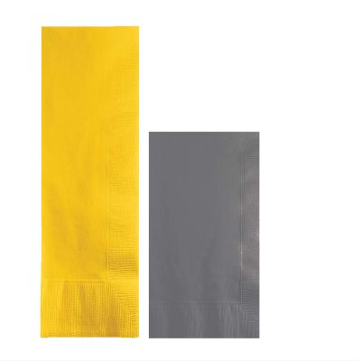 Converting Paper Bulk Party Napkin Bundle, 100 School Bus Yellow Dinner and 200 Gray Beverage/Cocktail Paper Napkins, Box of 300 Napkins