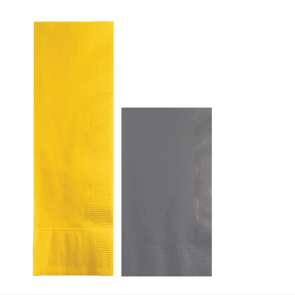 Converting Paper Bulk Party Napkin Bundle, 100 School Bus Yellow Dinner and 200 Gray Beverage/Cocktail Paper Napkins, Box of 300 Napkins