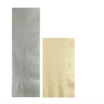Converting Paper Bulk Party Napkin Bundle, 100 Silver Dinner and 200 Ivory Beverage/Cocktail Paper Napkins, Box of 300 Napkins