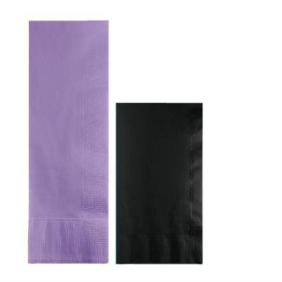 Converting Paper Bulk Party Napkin Bundle, 100 Lavender Dinner and 200 Black Beverage/Cocktail Paper Napkins, Box of 300 Napkins