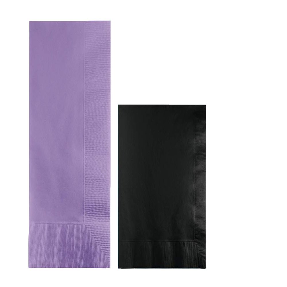 Converting Paper Bulk Party Napkin Bundle, 100 Lavender Dinner and 200 Black Beverage/Cocktail Paper Napkins, Box of 300 Napkins