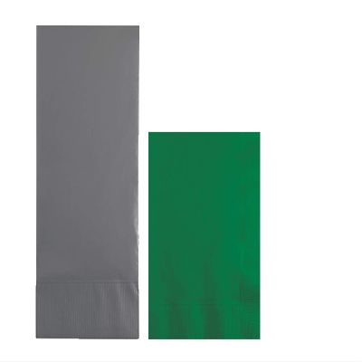 Converting Paper Bulk Party Napkin Bundle, 100 Gray Dinner and 200 Emerald Green Beverage/Cocktail Paper Napkins, Box of 300 Napkins