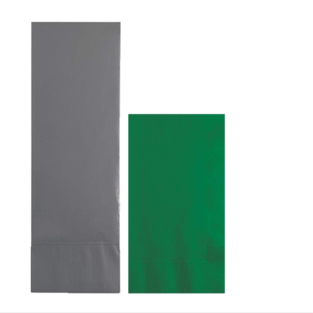 Converting Paper Bulk Party Napkin Bundle, 100 Gray Dinner and 200 Emerald Green Beverage/Cocktail Paper Napkins, Box of 300 Napkins