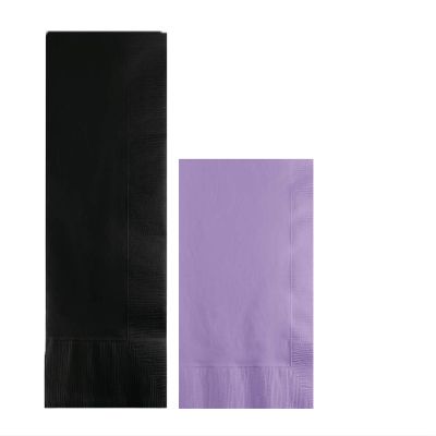 Converting Paper Bulk Party Napkin Bundle, 100 Black Dinner and 200 Lavender Beverage/Cocktail Paper Napkins, Box of 300 Napkins