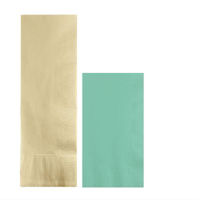 Converting Paper Bulk Party Napkin Bundle, 100 Ivory Dinner and 200 Mint Green Beverage/Cocktail Paper Napkins, Box of 300 Napkins