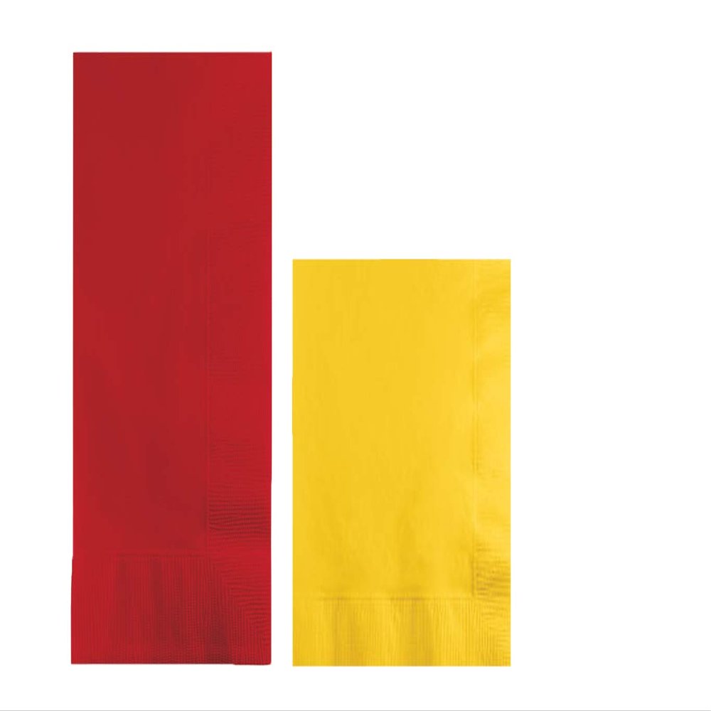 Converting Paper Bulk Party Napkin Bundle, 100 Red Dinner and 200 School Bus Yellow Beverage/Cocktail Paper Napkins, Box of 300 Napkins