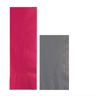 Converting Paper Bulk Party Napkin Bundle, 100 Magenta Dinner and 200 Gray Beverage/Cocktail Paper Napkins, Box of 300 Napkins
