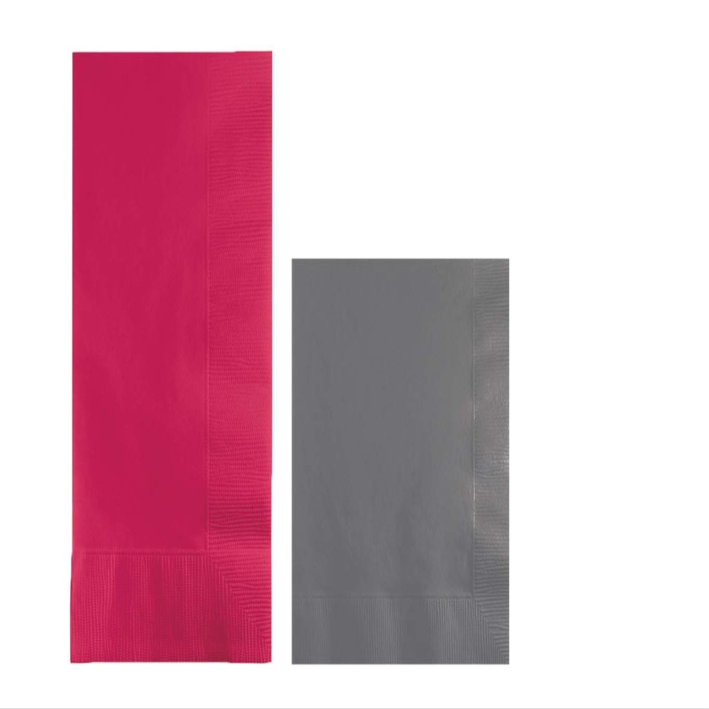 Converting Paper Bulk Party Napkin Bundle, 100 Magenta Dinner and 200 Gray Beverage/Cocktail Paper Napkins, Box of 300 Napkins