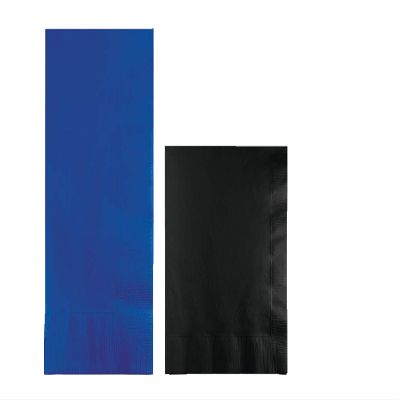Converting Paper Bulk Party Napkin Bundle, 100 Cobalt Blue Dinner and 200 Black Beverage/Cocktail Paper Napkins, Box of 300 Napkins