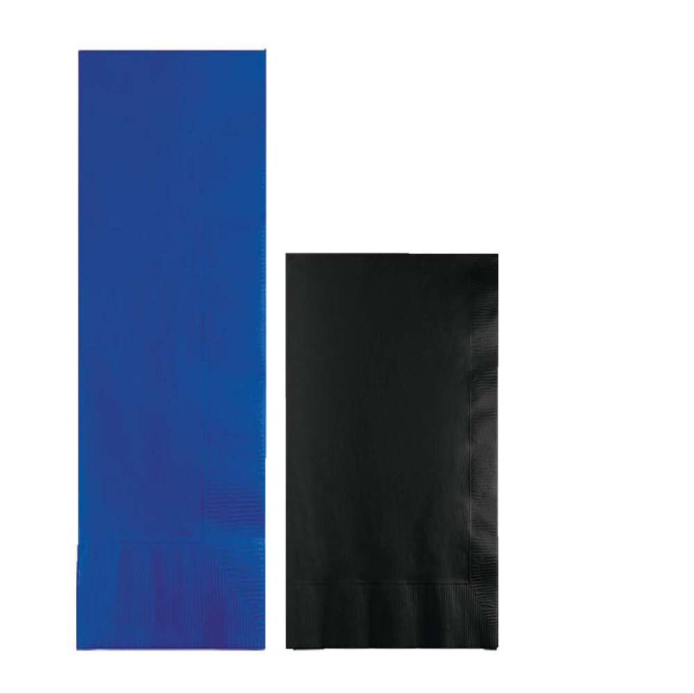 Converting Paper Bulk Party Napkin Bundle, 100 Cobalt Blue Dinner and 200 Black Beverage/Cocktail Paper Napkins, Box of 300 Napkins