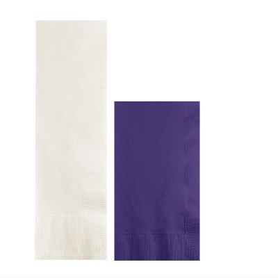 Converting Paper Bulk Party Napkin Bundle, 100 White Dinner and 200 Purple Beverage/Cocktail Paper Napkins, Box of 300 Napkins