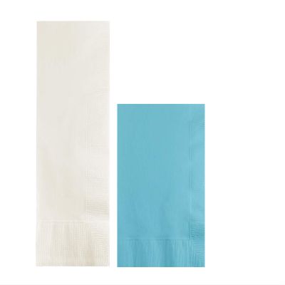 Converting Paper Bulk Party Napkin Bundle, 100 White Dinner and 200 Pastel Blue Beverage/Cocktail Paper Napkins, Box of 300 Napkins