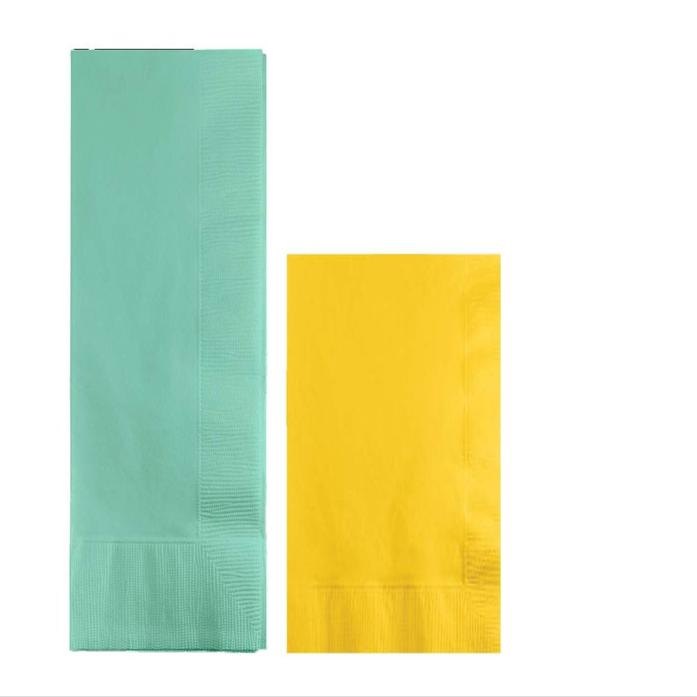 Converting Paper Bulk Party Napkin Bundle, 100 Mint Green Dinner and 200 School Bus Yellow Beverage/Cocktail Paper Napkins, Box of 300 Napkins