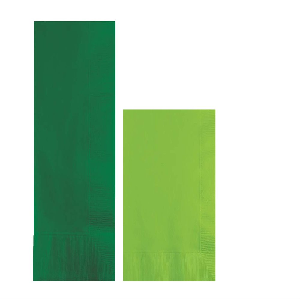 Converting Paper Bulk Party Napkin Bundle, 100 Emerald Green Dinner and 200 Lime Green Beverage/Cocktail Paper Napkins, Box of 300 Napkins