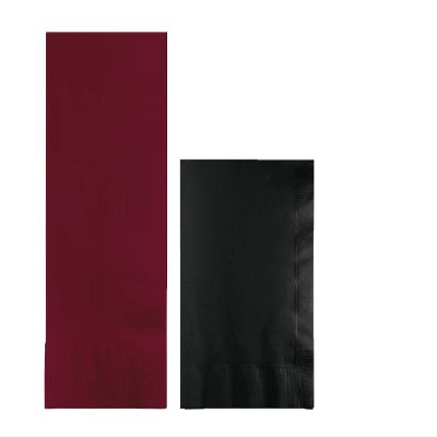 Converting Paper Bulk Party Napkin Bundle, 100 Burgundy Dinner and 200 Black Beverage/Cocktail Paper Napkins, Box of 300 Napkins