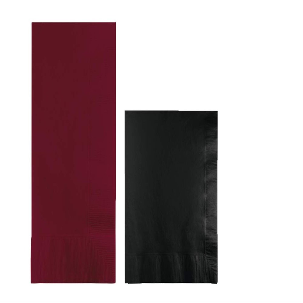 Converting Paper Bulk Party Napkin Bundle, 100 Burgundy Dinner and 200 Black Beverage/Cocktail Paper Napkins, Box of 300 Napkins
