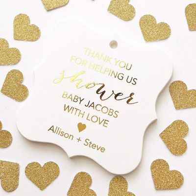 Baby Shower Tags, Foiled Baby Shower Tags, Gold Foil Shower Favor Tags (FS-079-F)