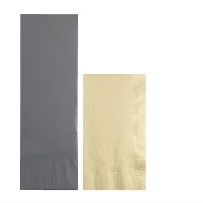Converting Paper Bulk Party Napkin Bundle, 100 Gray Dinner and 200 Ivory Beverage/Cocktail Paper Napkins, Box of 300 Napkins