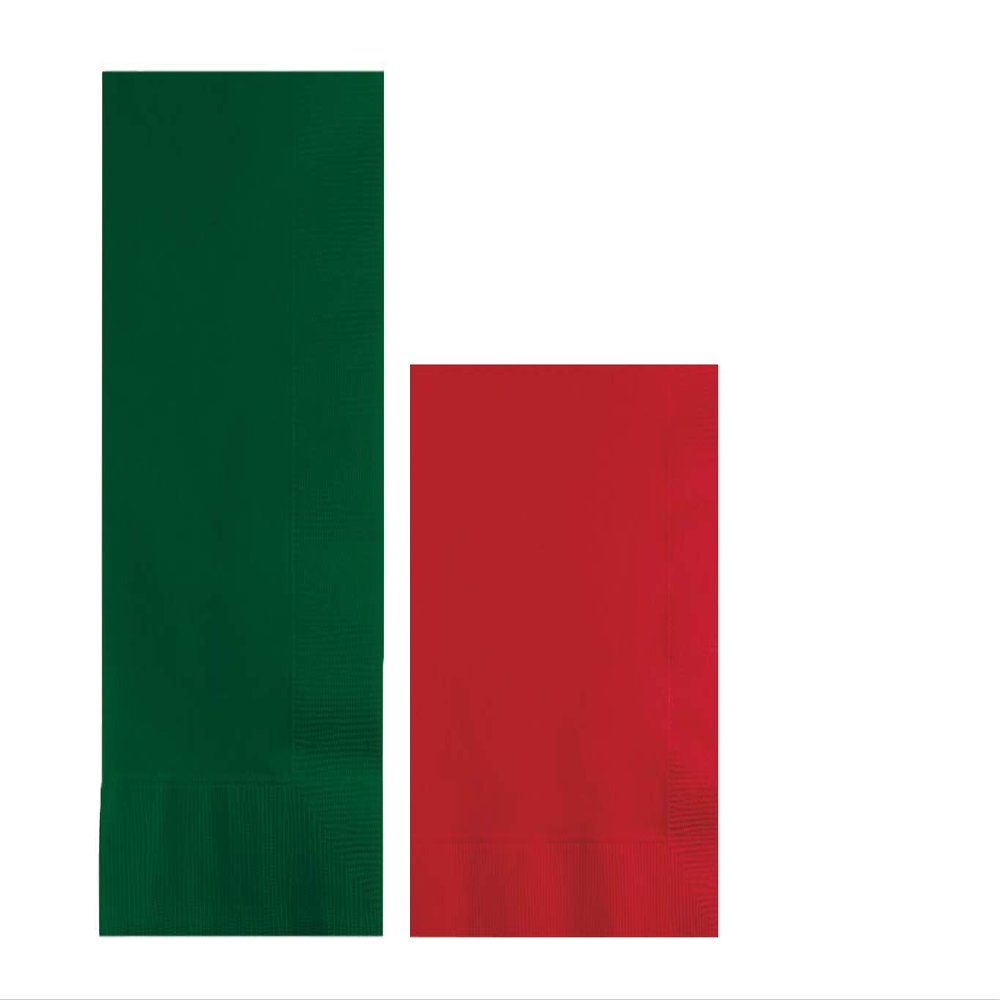 Converting Paper Bulk Party Napkin Bundle, 100 Hunter Green Dinner and 200 Red Beverage/Cocktail Paper Napkins, Box of 300 Napkins