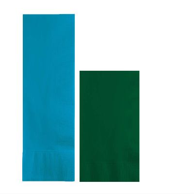 Converting Paper Bulk Party Napkin Bundle, 100 Turquoise Blue Dinner and 200 Hunter Green Beverage/Cocktail Paper Napkins, Box of 300 Napkins