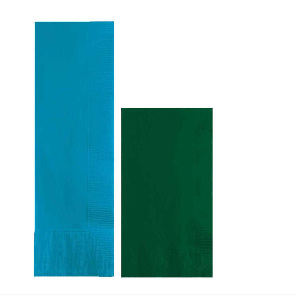 Converting Paper Bulk Party Napkin Bundle, 100 Turquoise Blue Dinner and 200 Hunter Green Beverage/Cocktail Paper Napkins, Box of 300 Napkins