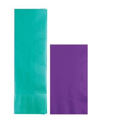 Converting Paper Bulk Party Napkin Bundle, 100 Teal Green Dinner and 200 Amethyst Purple Beverage/Cocktail Paper Napkins, Box of 300 Napkins