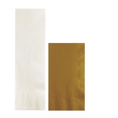 Converting Paper Bulk Party Napkin Bundle, 100 White Dinner and 200 Gold Beverage/Cocktail Paper Napkins, Box of 300 Napkins