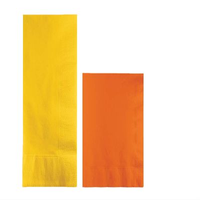 Converting Paper Bulk Party Napkin Bundle, 100 School Bus Yellow Dinner and 200 Silver Beverage/Cocktail Paper Napkins, Box of 300 Napkins