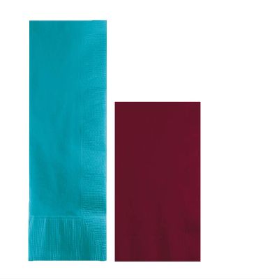 Converting Paper Bulk Party Napkin Bundle, 100 Bermuda Blue Dinner and 200 Burgundy Beverage/Cocktail Paper Napkins, Box of 300 Napkins