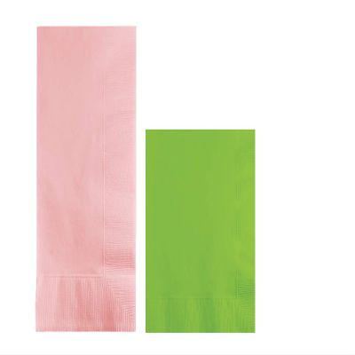 Converting Paper Bulk Party Napkin Bundle, 100 Classic Pink Dinner and 200 Lime Green Beverage/Cocktail Paper Napkins, Box of 300 Napkins