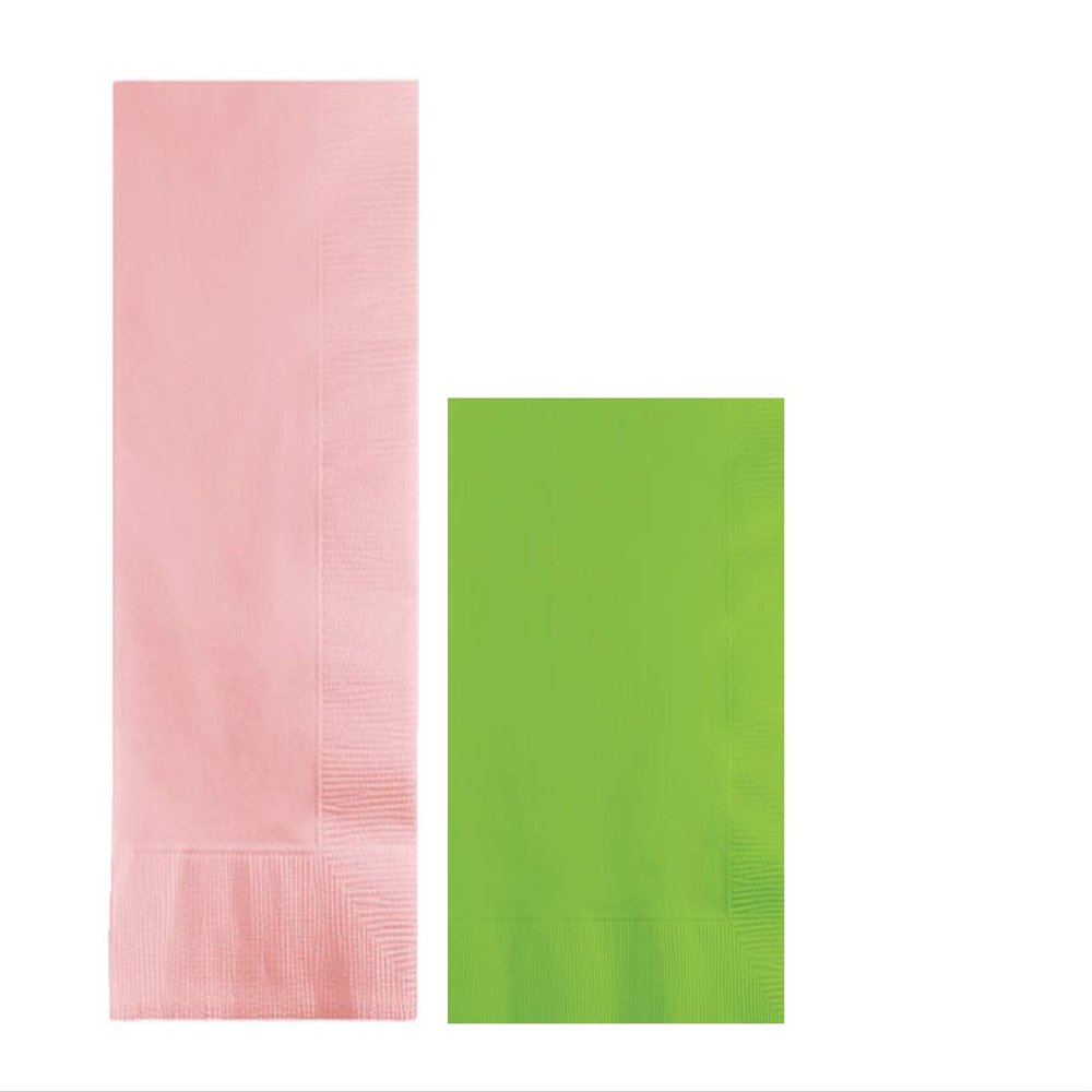Converting Paper Bulk Party Napkin Bundle, 100 Classic Pink Dinner and 200 Lime Green Beverage/Cocktail Paper Napkins, Box of 300 Napkins