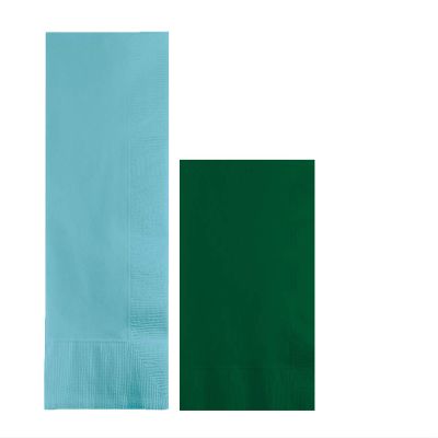 Converting Paper Bulk Party Napkin Bundle, 100 Pastel Blue Dinner and 200 Hunter Green Beverage/Cocktail Paper Napkins, Box of 300 Napkins