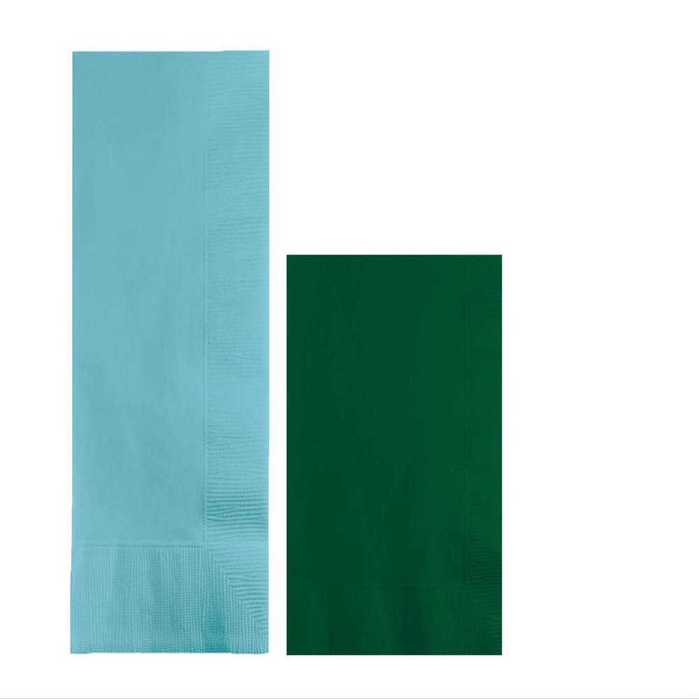 Converting Paper Bulk Party Napkin Bundle, 100 Pastel Blue Dinner and 200 Hunter Green Beverage/Cocktail Paper Napkins, Box of 300 Napkins