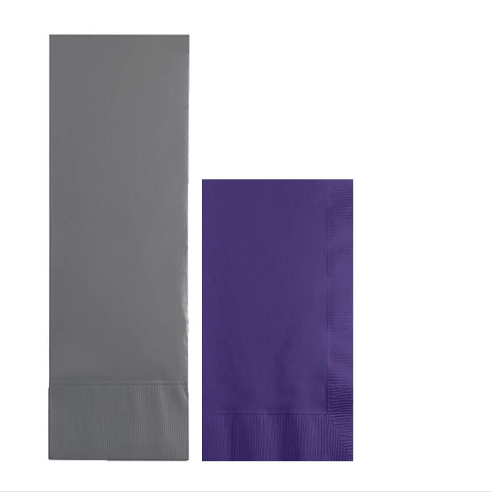 Converting Paper Bulk Party Napkin Bundle, 100 Gray Dinner and 200 Purple Beverage/Cocktail Paper Napkins, Box of 300 Napkins