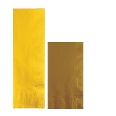 Converting Paper Bulk Party Napkin Bundle, 100 School Bus Yellow Dinner and 200 Gold Beverage/Cocktail Paper Napkins, Box of 300 Napkins