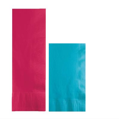 Converting Paper Bulk Party Napkin Bundle, 100 Magenta Dinner and 200 Bermuda Blue Beverage/Cocktail Paper Napkins, Box of 300 Napkins