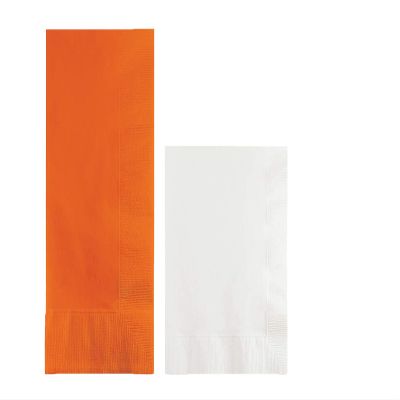 Converting Paper Bulk Party Napkin Bundle, 100 Sunkiss Orange Dinner and 200 White Beverage/Cocktail Paper Napkins, Box of 300 Napkins