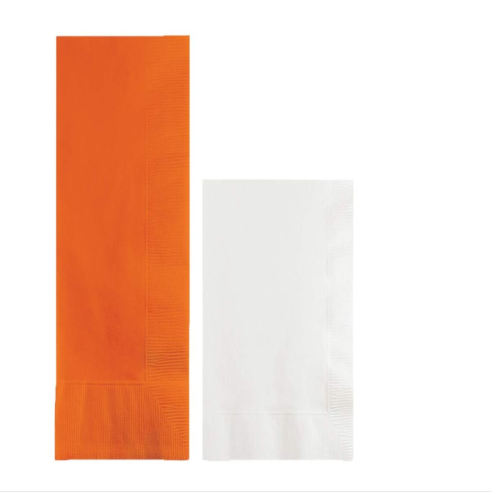 Converting Paper Bulk Party Napkin Bundle, 100 Sunkiss Orange Dinner and 200 White Beverage/Cocktail Paper Napkins, Box of 300 Napkins
