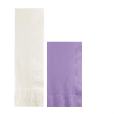 Converting Paper Bulk Party Napkin Bundle, 100 White Dinner and 200 Lavender Beverage/Cocktail Paper Napkins, Box of 300 Napkins