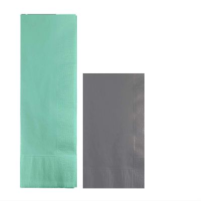 Converting Paper Bulk Party Napkin Bundle, 100 Mint Green Dinner and 200 Gray Beverage/Cocktail Paper Napkins, Box of 300 Napkins
