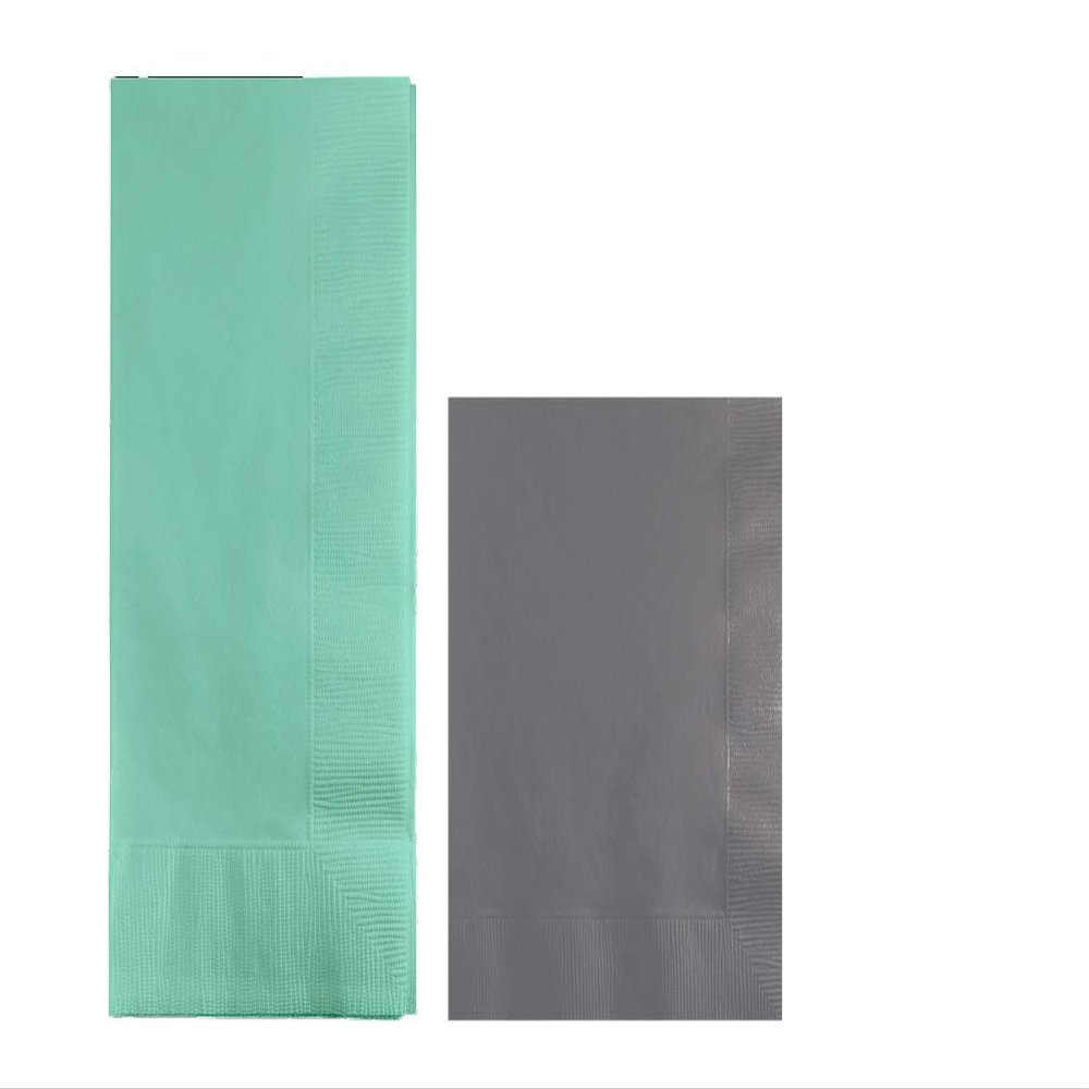 Converting Paper Bulk Party Napkin Bundle, 100 Mint Green Dinner and 200 Gray Beverage/Cocktail Paper Napkins, Box of 300 Napkins