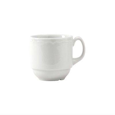 Tuxton Charleston Porcelain White Scalloped 8-Ounce Stackable Cup, Case of 36, Bright White; Scratch Resistant; Chip Resistant; Lead & Cadmium Free; Dishwasher, Microwave, Oven Safe