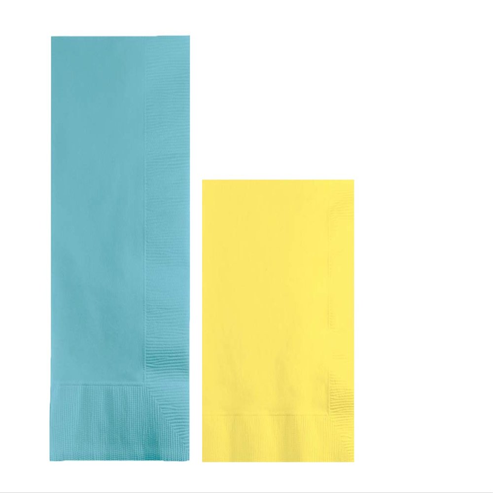 Converting Paper Bulk Party Napkin Bundle, 100 Pastel Blue Dinner and 200 Mimosa Yellow Beverage/Cocktail Paper Napkins, Box of 300 Napkins