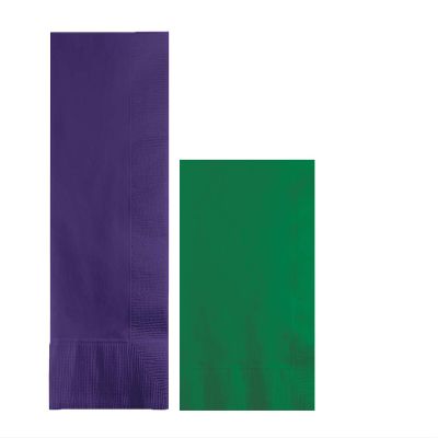 Converting Paper Bulk Party Napkin Bundle, 100 Purple Dinner and 200 Emerald Green Beverage/Cocktail Paper Napkins, Box of 300 Napkins
